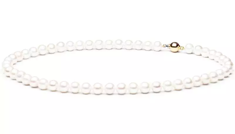 Elegante Perlenkette weiß rund 7.5-8 mm, 50 cm, Verschluss 14K Weiß/Gelbgold, Gaura Pearls, Estland